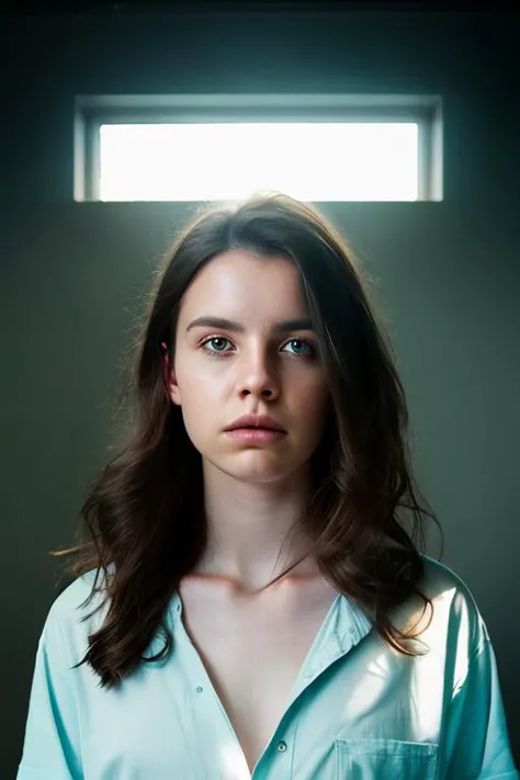 portrait en couleur d&#39;une jeune femme, porter une chemise, Dieu rayons, Lumière naturelle, composition de personnages épique,par Janice Sung, alessio albi, Diego Fernandez, Alexis Franklin, Daniela Uhlig, Jana Schirmer, netteté, diffusion souterraine, f2, 35mm, grain de film