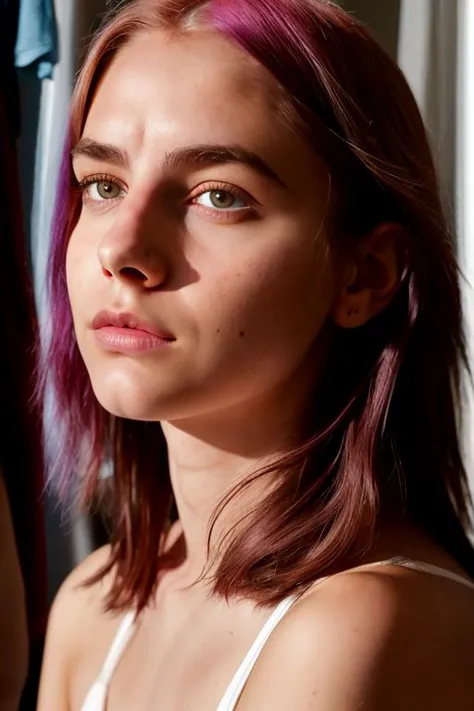 portrait en couleur d&#39;une jeune femme, différentes couleurs de chaque côté de sa tête, Dieu rayons, Lumière naturelle, composition de personnages épique,par Janice Sung, alessio albi, Diego Fernandez, Alexis Franklin, Daniela Uhlig, Jana Schirmer, netteté, diffusion souterraine, f2, 35mm, grain de film