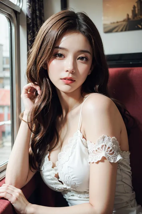 1girl, looking outside, in train, modern, relaxing, intricate details, ((beautiful face)), (((best quality, masterpiece))),(((realistic))), <lora:JapaneseDollLikeness_v15:0.1>,