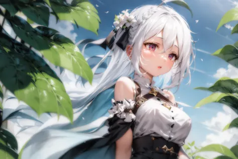 1girl, sky,white hair,