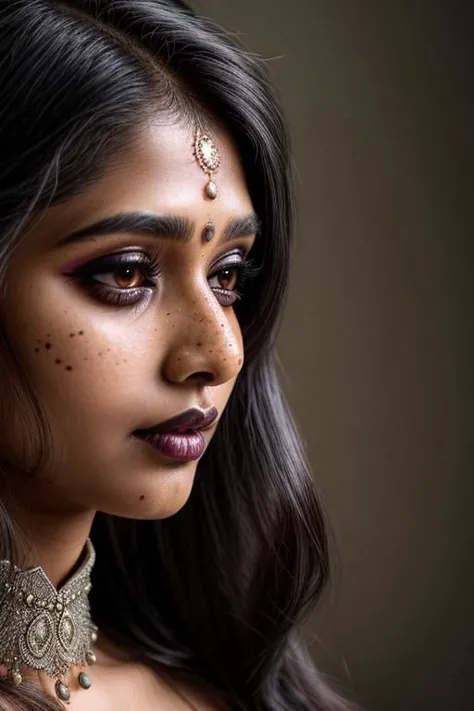 a close up of a woman with a choke and a necklace