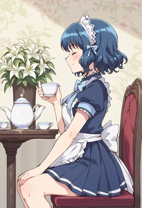 score_9, score_8_up, score_7_up, source_anime break
aizawa mint, waitress, solo, 1girl, blue hair, maid, closed eyes, short hair...