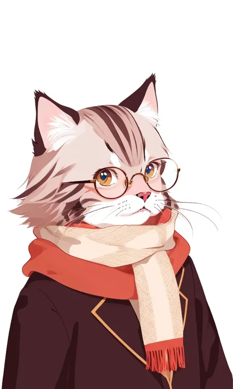 illustration of a cat wearing glasses and a scarf