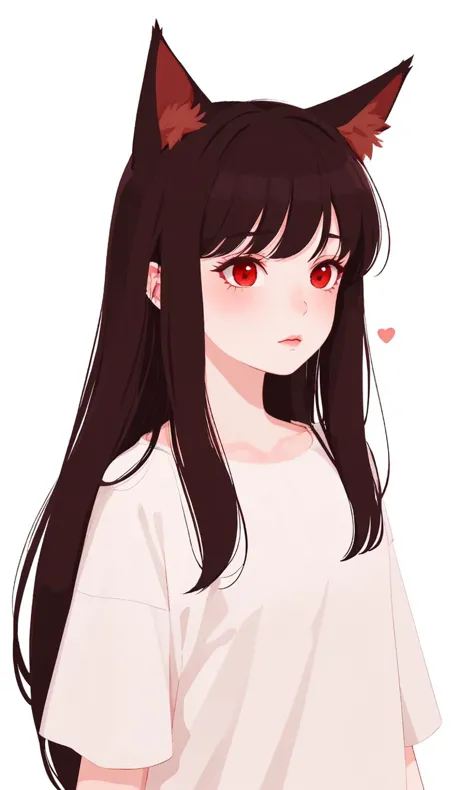 a girl with long hair and red eyes wearing a white shirt