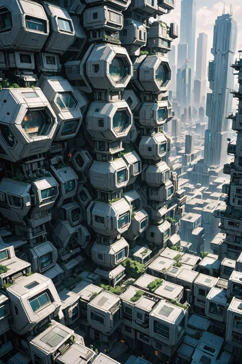 futuristic city with a lot of buildings and a lot of windows