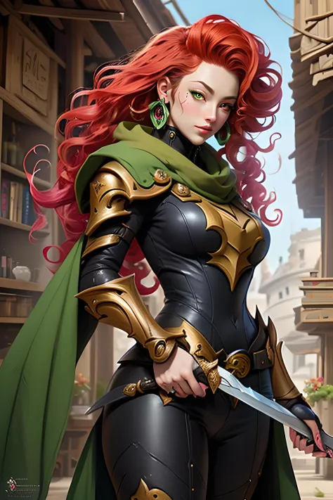 ((best quality)), ((masterpiece)), (detailed), woman with green hair, holding a sword, (artgerm inspired:1.2), (pixiv contest wi...