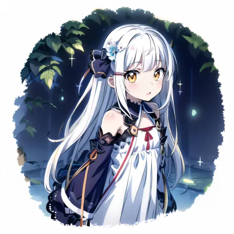 anime girl with long white hair and a white dress