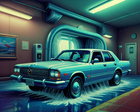 <lora:Lucasarts Artstyle - SD1.5 LoRA - Trigger is lcas artstyle:1> lcas artstyle, driving through a carwash in upstate New York...