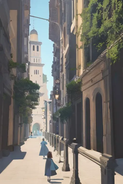 arafed view of a woman walking down a street in a city