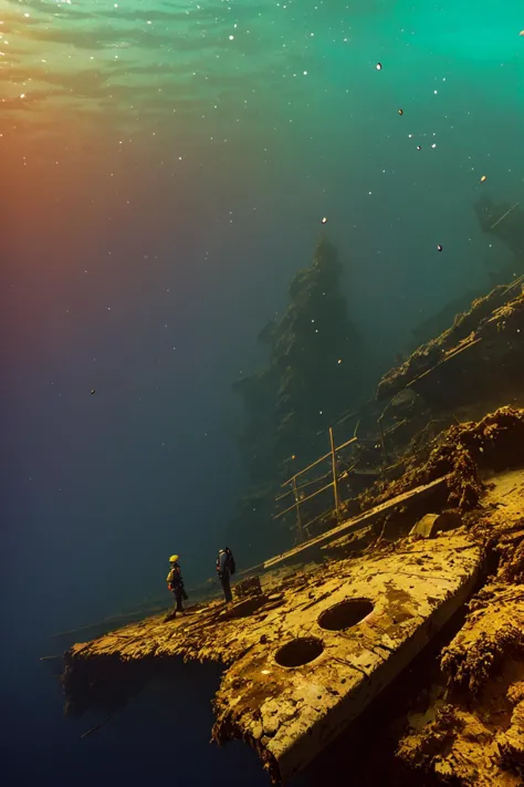 there are two people standing on a rock in the water