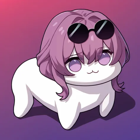 anime girl with sunglasses and a white cat with pink hair