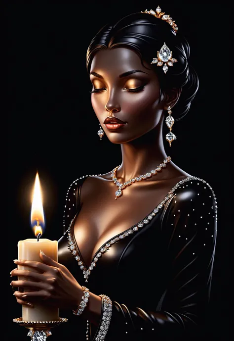 pitch black dark background, woman with a candle
<lora:ral-bling-sdxl:0.8>  ral-bling