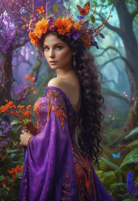 reality-shot, realism, realistic photography of a dryad in an vibrant colored enchanted wonderland, magical, whimsical elements,...