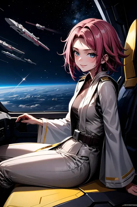 a woman sitting in a plane with a view of the earth