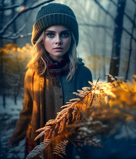 rosemciver, <lyco:RoseMcIver:1.0>, vector art, fall vegetation, abandoned threads, pagan priestess, winter, snow, looking at viewer, grunge art, dramatic atmosphere, fog, dim light, muted colors,oil painting,, (masterpiece, best quality, ultra-detailed, best shadow), high contrast, (best illumination), ((cinematic light)), colorful, hyper detail, dramatic light, intricate details, (1 girl, solo) , ultra detailed artistic photography, dreamy, backlit, shadows, ultra high definition, 8k, ultra sharp focus, ultra high quality model, soft lighting, film photography, analogue photography, hyperrealism,