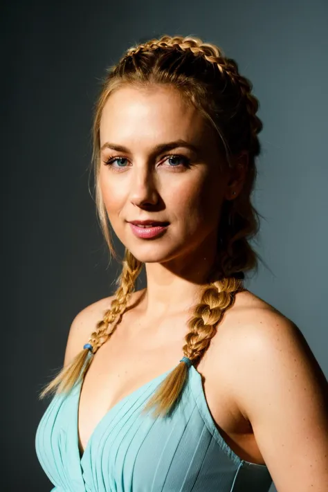 a woman with a braid in her hair posing for a picture