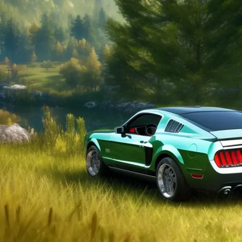 A beautiful scenery elder ring style with a ford mustang