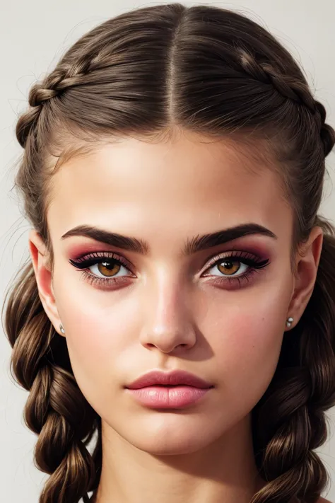 realistic photo of <lora:sd15_CharlotteDalessio_locon_24_v1:.9> CharlotteDalessio makeup, focus on eyes, close up on face, wearing jewelry, hair styled as rope braid rolled bun, ND filter