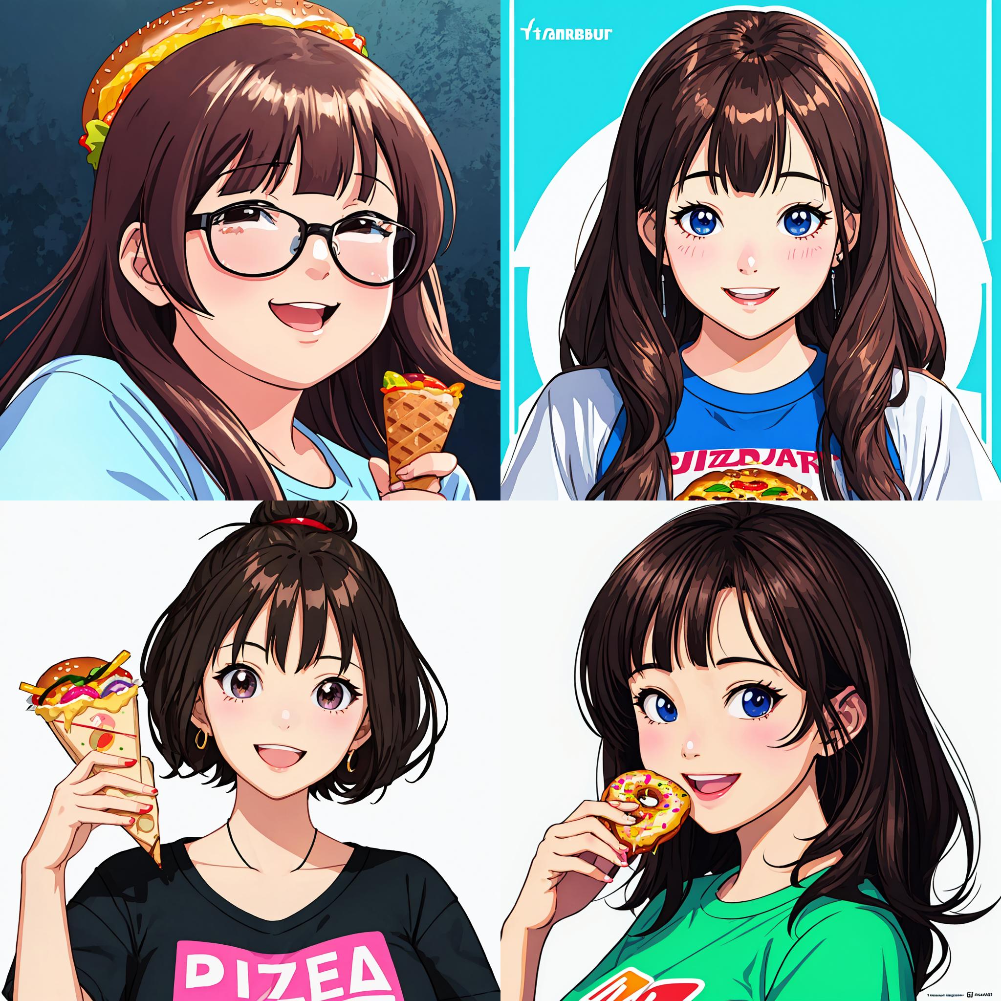 Anime girl with glasses eating pizza and eating pizza - SeaArt AI