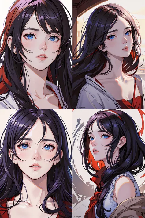 portrait Anime kaya scodelario, skins, cute-fine-face, black-hair, blue eyes, pretty face, realistically shaded, Perfect face, f...