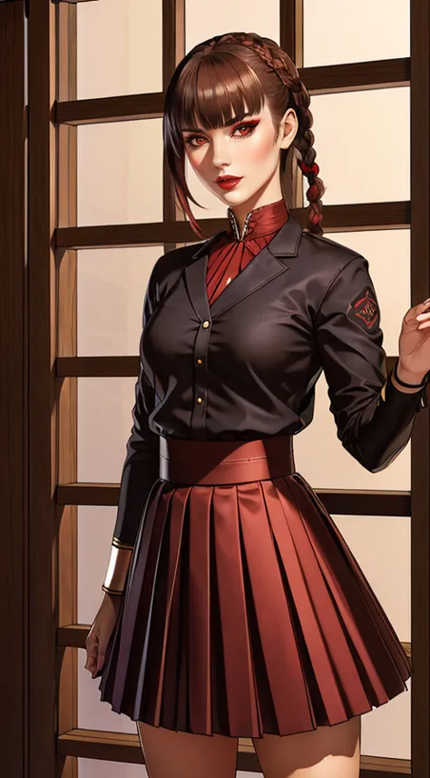 <lora:Makoto:0.75> photo-of-Niijima-Makoto-\(Persona-5\)-(brilliant-red-eyes:1.3)-(short-brown-hair-in-a-crown-braid-with-bangs)...