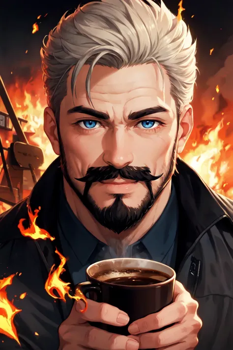 detailed face, detailed eyes, official art,  HoldingACupofCoffee  EasyMalePortrait  ThisisNotFine