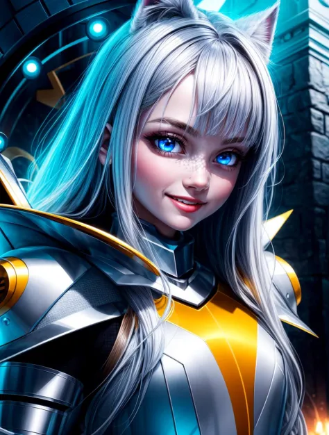 SFW, Solo:1.3,
vivid colors, cinematic hard lighting, realistic shadows, detailed textures, dynamic lighting, cgi,
cute,
a highly detailed portrait of a realistic metabot, detailed skin, detailed eyes, detailed armor, symmetrical face,
puffy face, smile, blushing, (happy:1.2), large ((blue eyes):1.1), (glowing eyes), long hair, glowing hair,
nice hands, perfect hands,
<lyco:GoodHands-beta2:1.0>
<lora:add_detail:1>