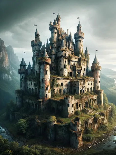 An ais-abandz castle <lora:Abandoned_SDXL:1>, 4k, uhd,masterpiece