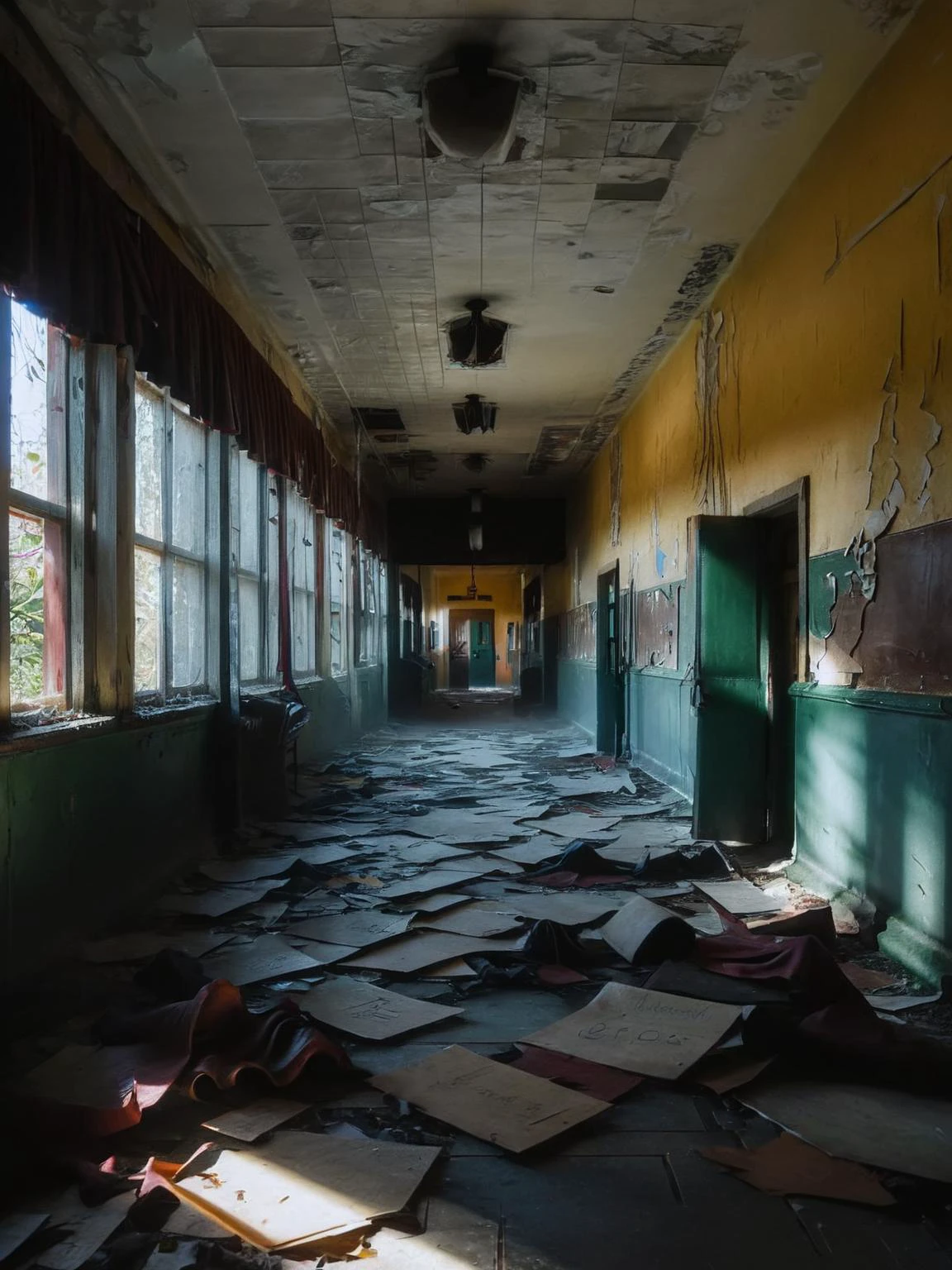 An ais-abandz school corridor 4k, uhd,masterpiece ais-sinisterz