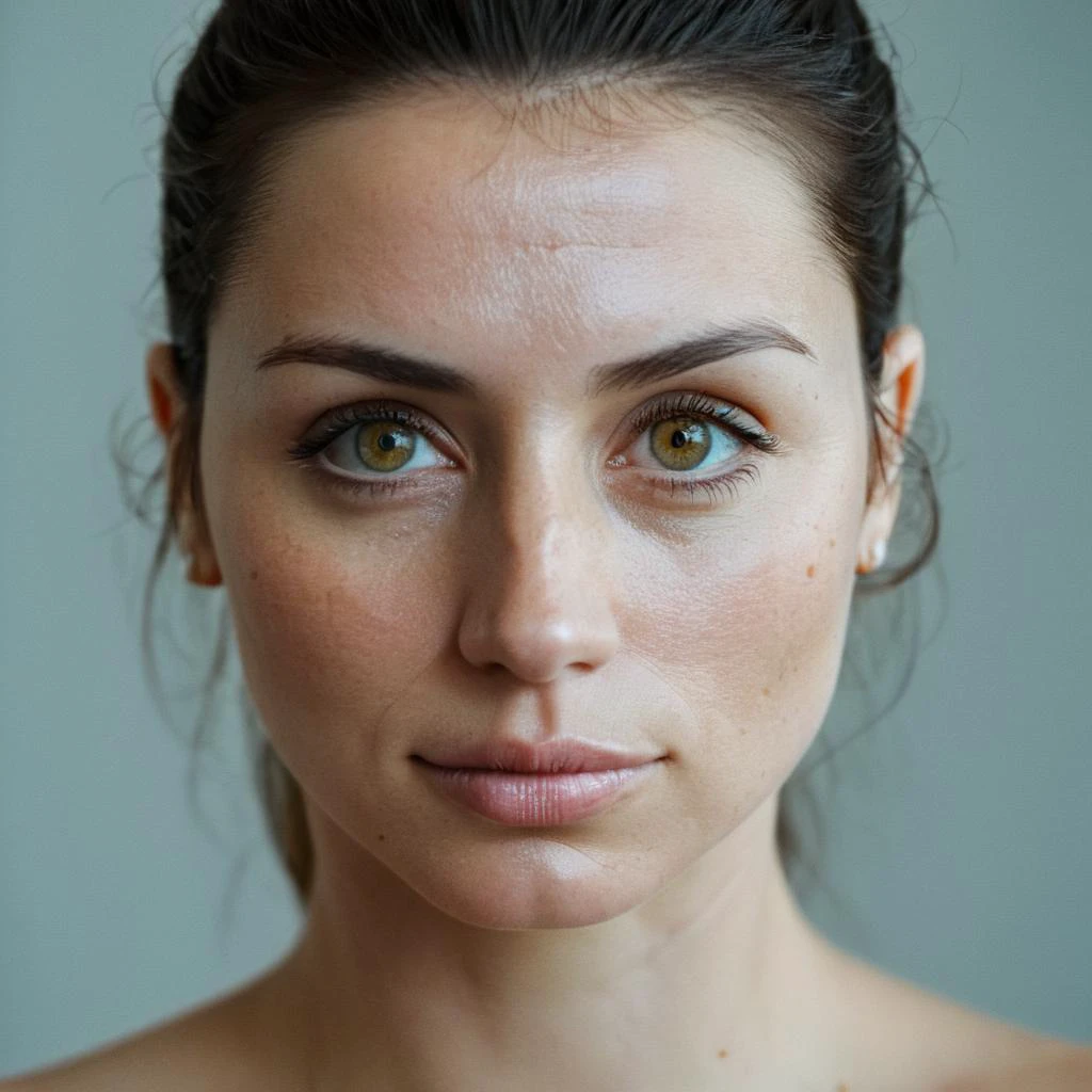(Skin texture, pores, blemishes), Super high res portrait photo of a woman wearing no makeup,f /2.8, Canon, 85mm,cinematic, high quality, skin texture, looking at the camera, skin imperfections,  