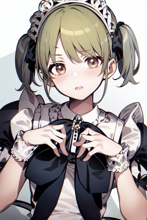 <lora:nanakusa nichika:1>, nanakusa nichika, maid headdress, maid, twintails, wrist cuffs, apron, short sleeves, puffy sleeves, ...