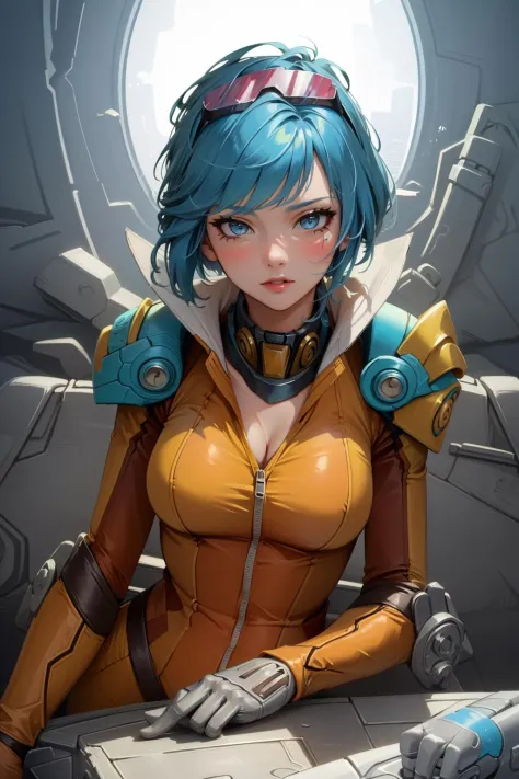 (Masterpiece:1.4), (best quality:1.2), detailed face, <lora:Neon_Strike_VI-000019:1>, neonstrikevi, 1girl, blue hair, bodysuit, ...