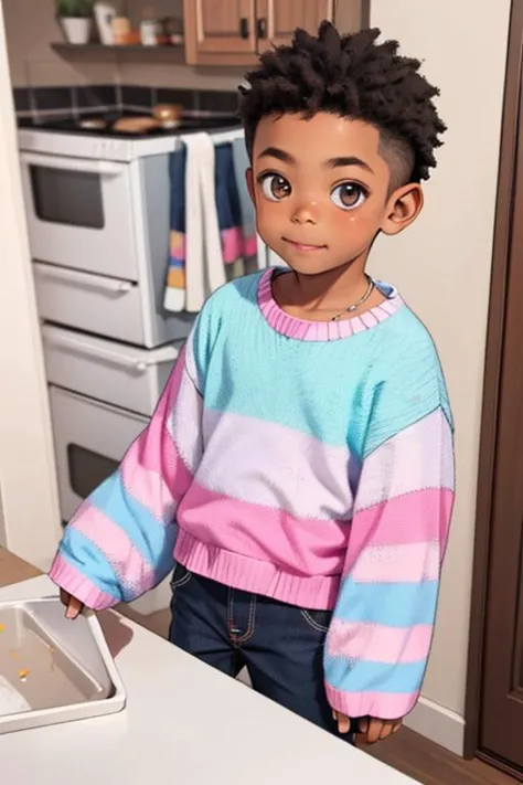 little boy, <lora:p4st3lkn1t:0.69> p4st3lkn1t, long sleeves, pastel striped sweater, sleeves past wrists