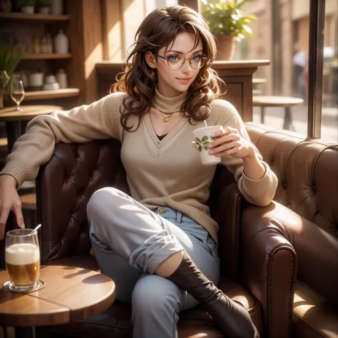 araffe sitting on a couch with a cup of coffee