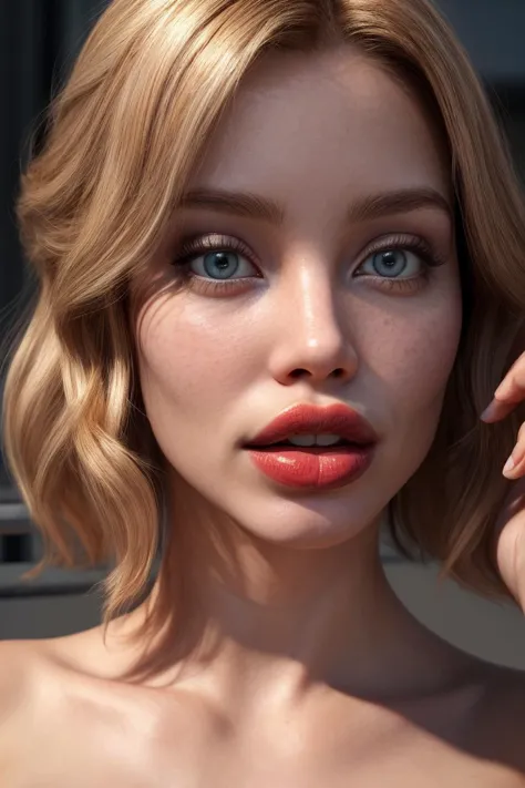 a close up of a woman with a red lipstick and a red lip