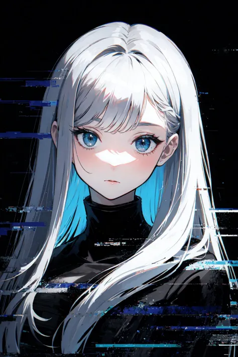 (best art,:1.3),
silver theme,black theme,white theme,blue theme,long hair ultra high res, masterpiece, best quality,glitching  ...