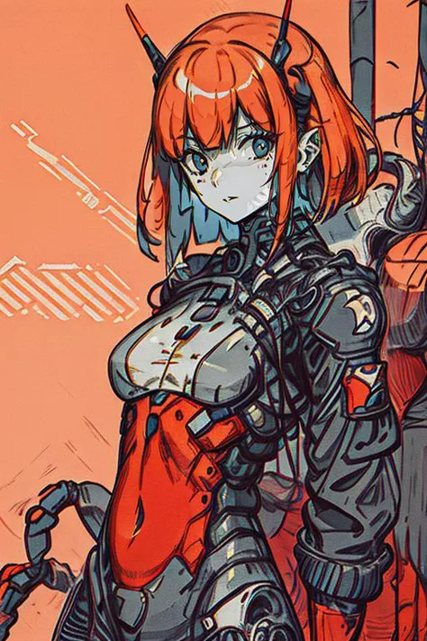 best quality,masterpiece,1girl, solo, looking at viewer, gloves, breasts, jacket, medium hair, upper body, cyberpunk, bangs,( ch...