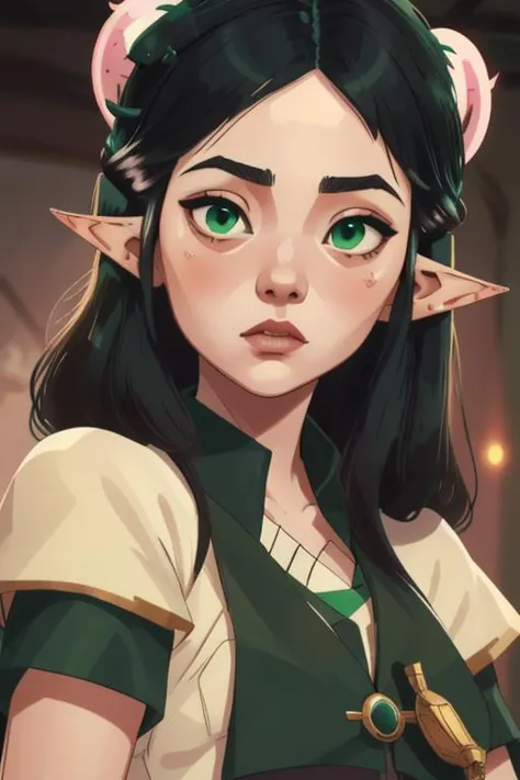 a close up of a girl with green eyes and a cat ears