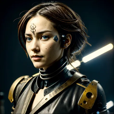  8k ultra hd, hdr,  DSLR, female cyborg with a metal jaw,  high detail, beautiful growing eyes,  cyberpunk,streetpunk, sexy, alluring, dangerous