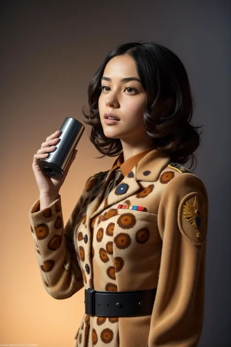 a woman in a military uniform holding a cell phone