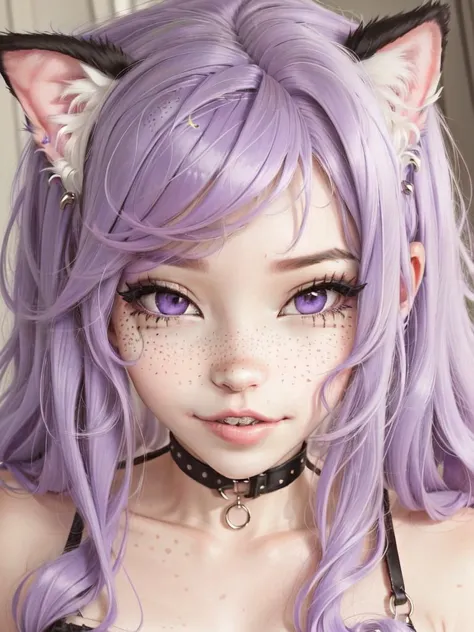 <lora:DI_belle_delphine_v1:1> purple hair,
long hair, cat ears, closeup face, freckles, pink eyes,