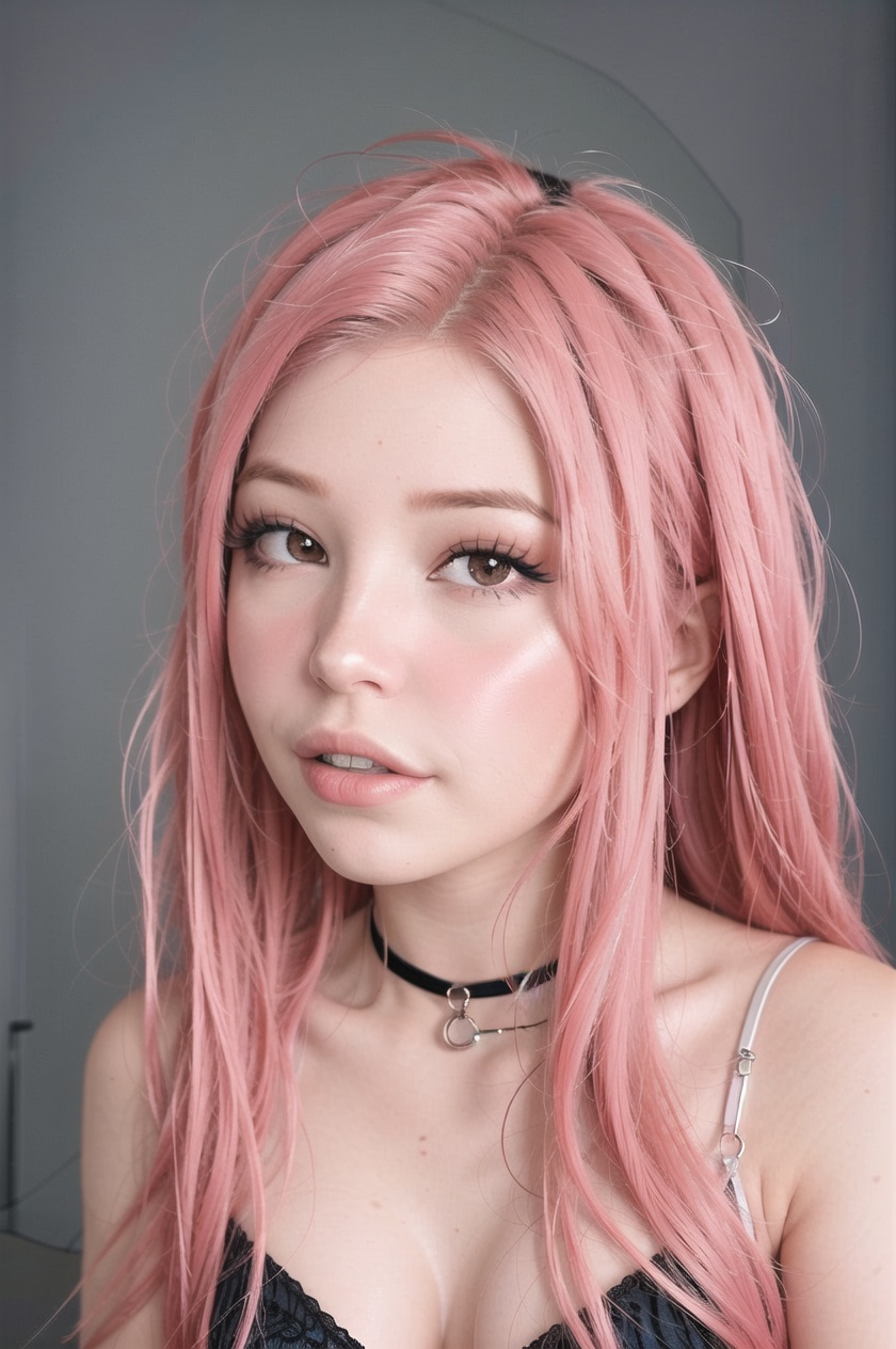 A close up of a girl with pink hair and a cat ears - SeaArt AI