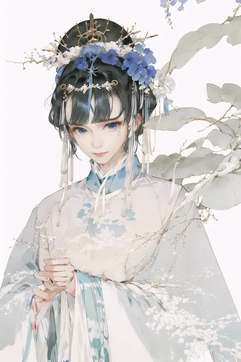 1fille,seulement,beauté, gaze,hanfu,Haut du corps,