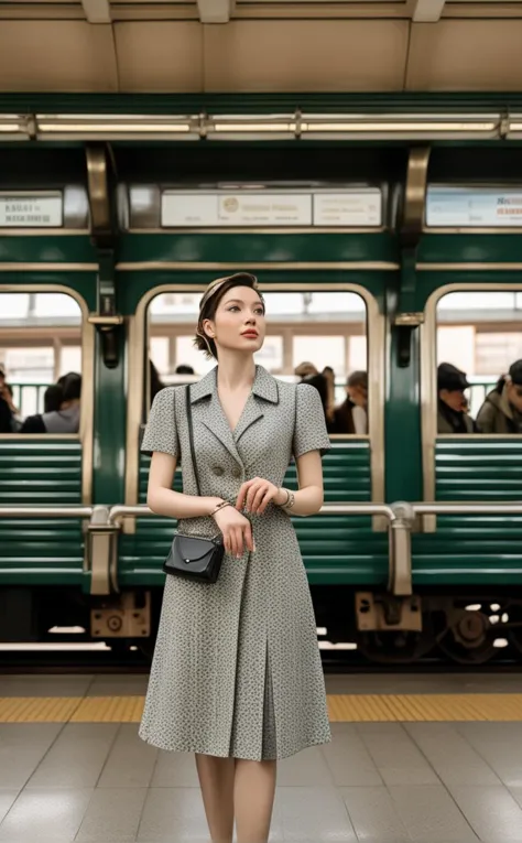 A woman in a chic outfit impatiently checking her watch while standing at a bustling train station, intricate architectural details
Break, highres, 8k, RAW,natural skin,detailed skin,pale skin,best quality,masterpiece,