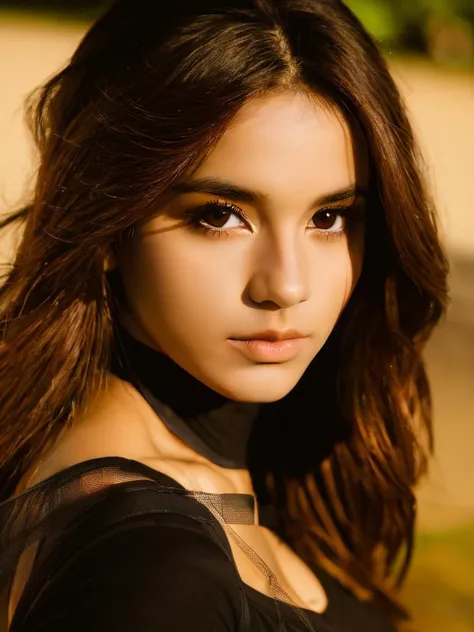 a close up of a woman with long hair and a black top