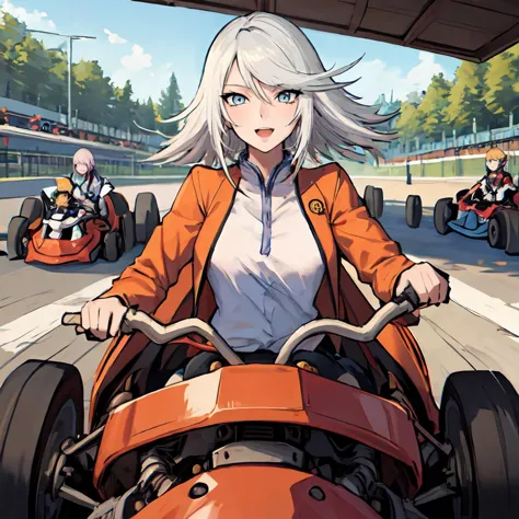 (best quality, masterpiece:1.2),
rainesage, orange coat, white shirt, driving, (go-kart:1.2), racetrack
<lora:Symphonia_RaineSag...