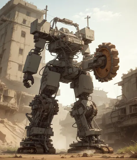 masterpiece,best quality,(no humans,wide shot:1.4),
heavy equipment,non-humanoid robot,wheel arms,caterpillar tracks legs,
wasteland,
<lyco:Bagger293_v10-000004:0.9>