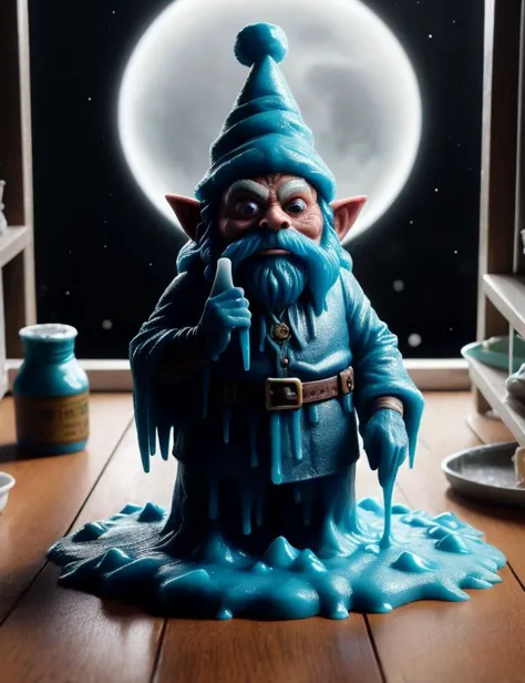 a close up of a statue of a gnome on a table