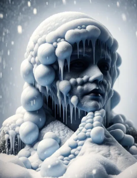 a close up of a statue covered in icing and snow