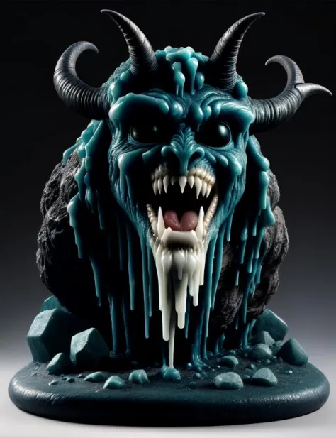 a close up of a statue of a demon with horns